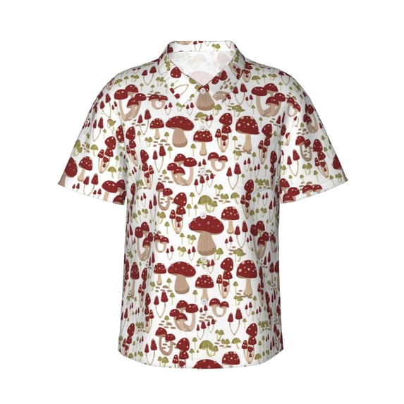 Fotbe Mushroom Hawaiian Shirt for Men Unisex Summer Beach Casual Short Sleeve Cotton Linen Button Down Shirts-Small