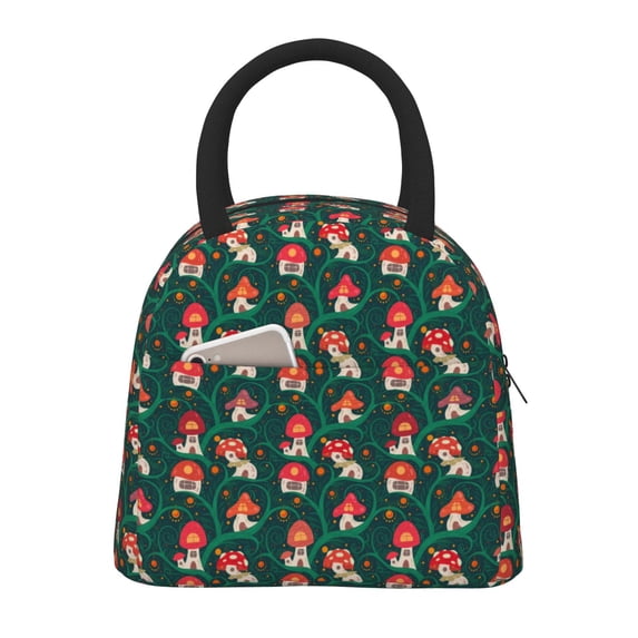 Fotbe Mushroom House Pattern Lunch Bag, Insulated Lunch Box, Small Leakproof Cooler Food Lunch Containers Reusable High Capacity Lunch Tote Bags for Work, Travel, Outdoor