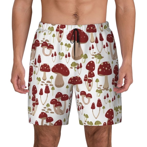 Fotbe Mushroom Men’s Swim Trunks Quick Dry Swim Shorts Board Shorts with Mesh Lining-Medium