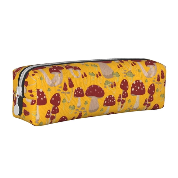 Fotbe Mushroom Pattern Leather Pencil Case, Pencil Pouch with Durable Zipper, Compact and Stylish Organizer for Stationery, Art Supplies, Travel Essentials