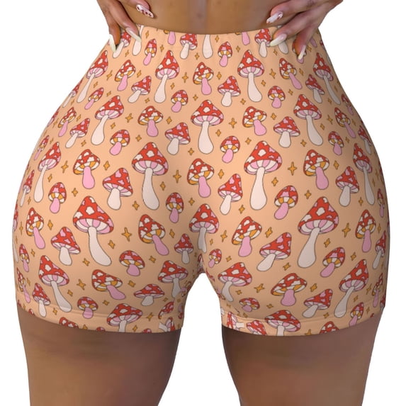 Fotbe Mushroom Seamless Shorts, Womens Workout Shorts High Waist Stretch Booty Short for Gym/Yoga/Running/Biking-