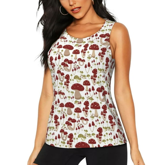 Fotbe Mushroom Womens Loose Fit Casual Flowy Slim-Fit Tank Tops Athletic Round Neck Trendy Sleeveless Summer Tops for Gym and Yoga-Large
