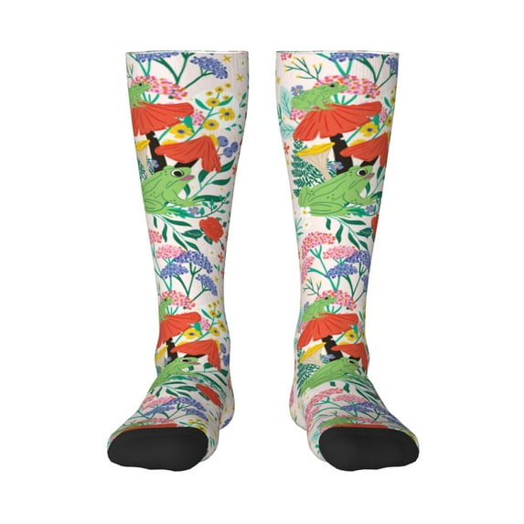 Fotbe Mushroom and Frogs print Women's Men's Novelty Crew Socks Cotton Socks Knee High Socks for Walking,Running,Nurses,Pregnancy
