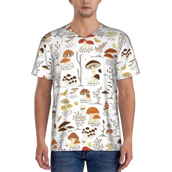Fotbe Mushrooms And Butterflies Baseball Jersey Shirt for Men and Women, Casual Short Sleeves Button Down T-Shirt-Medium