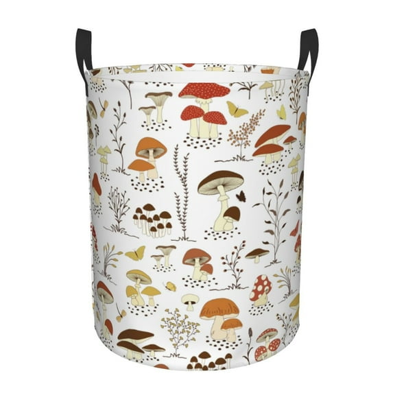 Fotbe Mushrooms And Butterflies Laundry Basket with Handles, Waterproof Large Laundry Hamper, Wash Bag for Corner Dorm, Rolling Laundry Basket with Handles-Medium