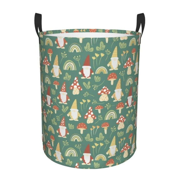Fotbe Mushrooms Gnome Laundry Basket with Handles, Waterproof Large Laundry Hamper, Wash Bag for Corner Dorm, Rolling Laundry Basket with Handles-Medium