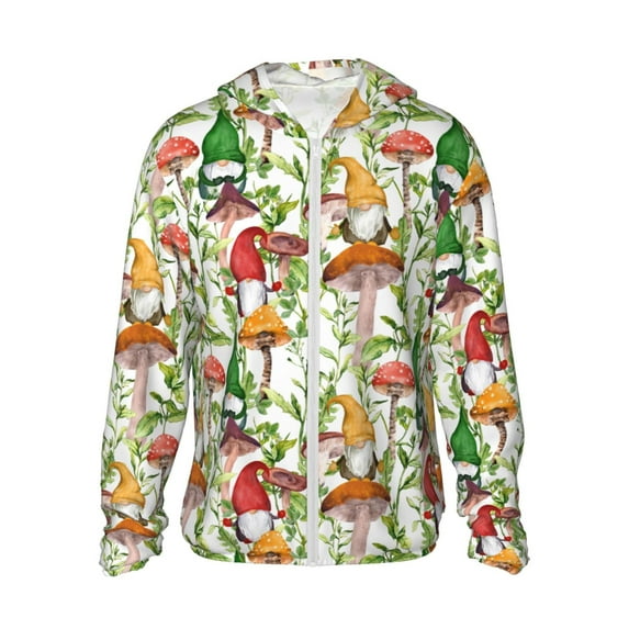 Fotbe Mushrooms Gnomes Men's Women's UPF 50+ Sun Protection Jacket Hooded Cooling Shirt with Pockets Hiking Outdoor Performance-Small