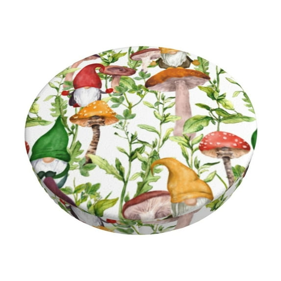 Fotbe Mushrooms Gnomes Stool Covers Round,Waterproof Round Bar Stool Covers Bar Chair Covers Washable Stool Cushion Slipcover for 12-14 Inch Chair-