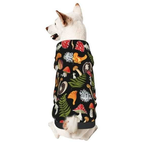Fotbe Mushrooms Print Small Dog Sweater Hoodies Pet Grey Hooded Soft Fleece Sweatshirts with Pocket Fall Winter Puppy Cat Sweaters Warm Clothes-Medium