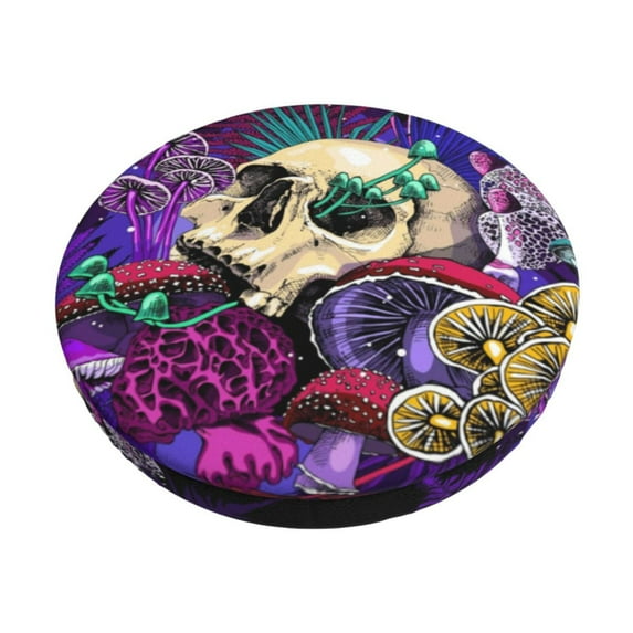 Fotbe Mushrooms and Skull Stool Covers Round,Waterproof Round Bar Stool Covers Bar Chair Covers Washable Stool Cushion Slipcover for 12-14 Inch Chair-13 inch