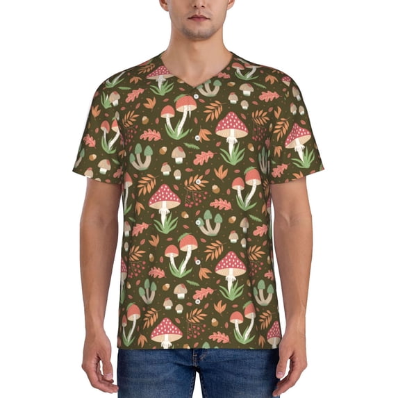 Fotbe Mushrooms and Autumn Baseball Jersey Shirt for Men and Women, Casual Short Sleeves Button Down T-Shirt-4X-Large