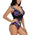 thumbnail image 1 of Fotbe Mushrooms and Skull Women's Tummy Control Swimsuits Slimming One Piece Bathing Suit Ruffle Wrap V Neck Swimwear-, 1 of 8