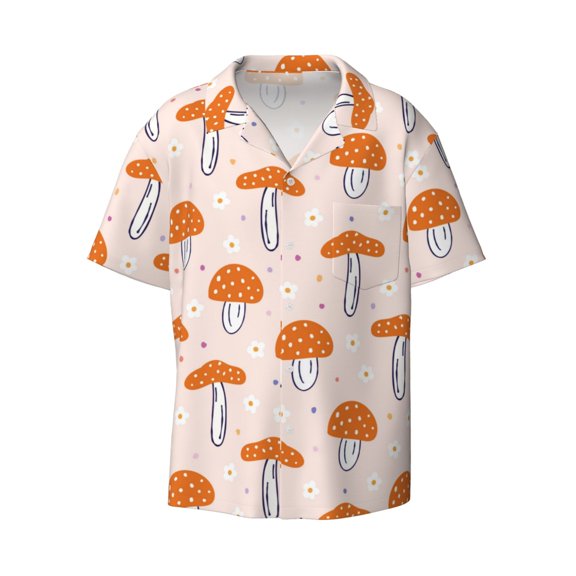 Fotbe Mushrooms print Short Sleeve Button Down Shirts for Men Casual Summer Beach Wrinkle Free Shirt-Medium