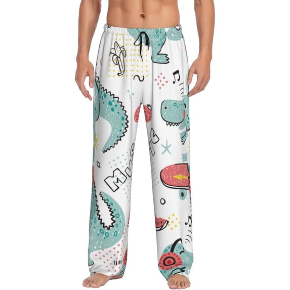 Fotbe Music Lover Dinosaur Men's Pajama Pants,Sleepwear Pants,Pj Bottoms Drawstring And Pockets-Small