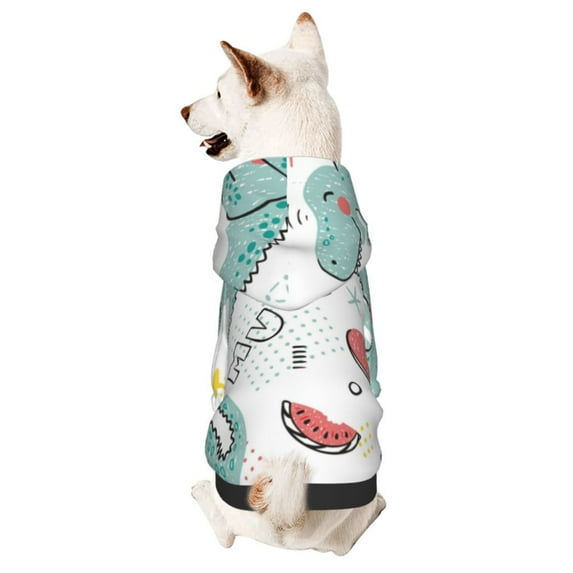 Fotbe Music Lover Dinosaur Print Small Dog Sweater Hoodies Pet Grey Hooded Soft Fleece Sweatshirts with Pocket Fall Winter Puppy Cat Sweaters Warm Clothes-XX-Large
