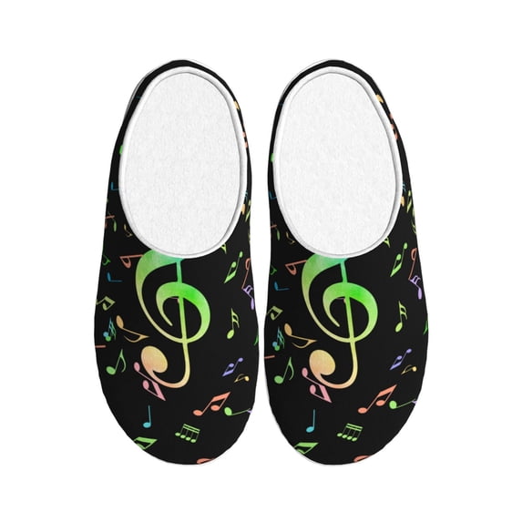 Fotbe Music Notes Pattern Women's Fuzzy Curly Fur Memory Foam Loafer Slippers Indoor Outdoor Slippers Winter Home Shoes-44/45