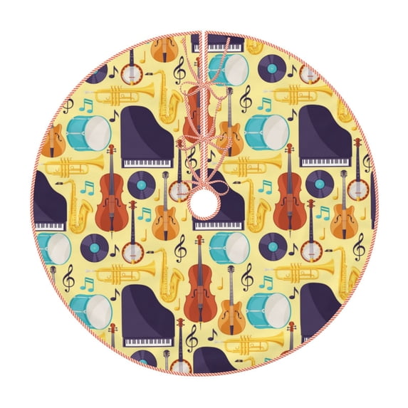 Fotbe Musical Instruments Pattern Christmas Tree Skirt, Tree Skirts Plush Christmas Decorations, Christmas Tree Skirts Xmas Decorations Holiday Party Decor-48"