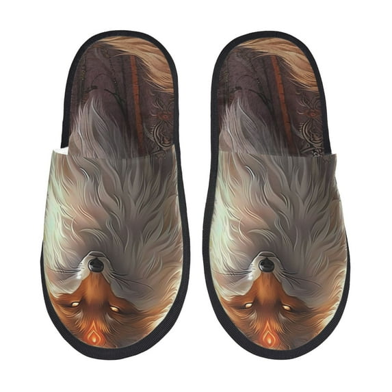 Fotbe Mystic Fox With Halo Pattern Women's Fuzzy Slippers Plush Slippers Fluffy Winter House Shoes Indoor and Outdoor-Medium