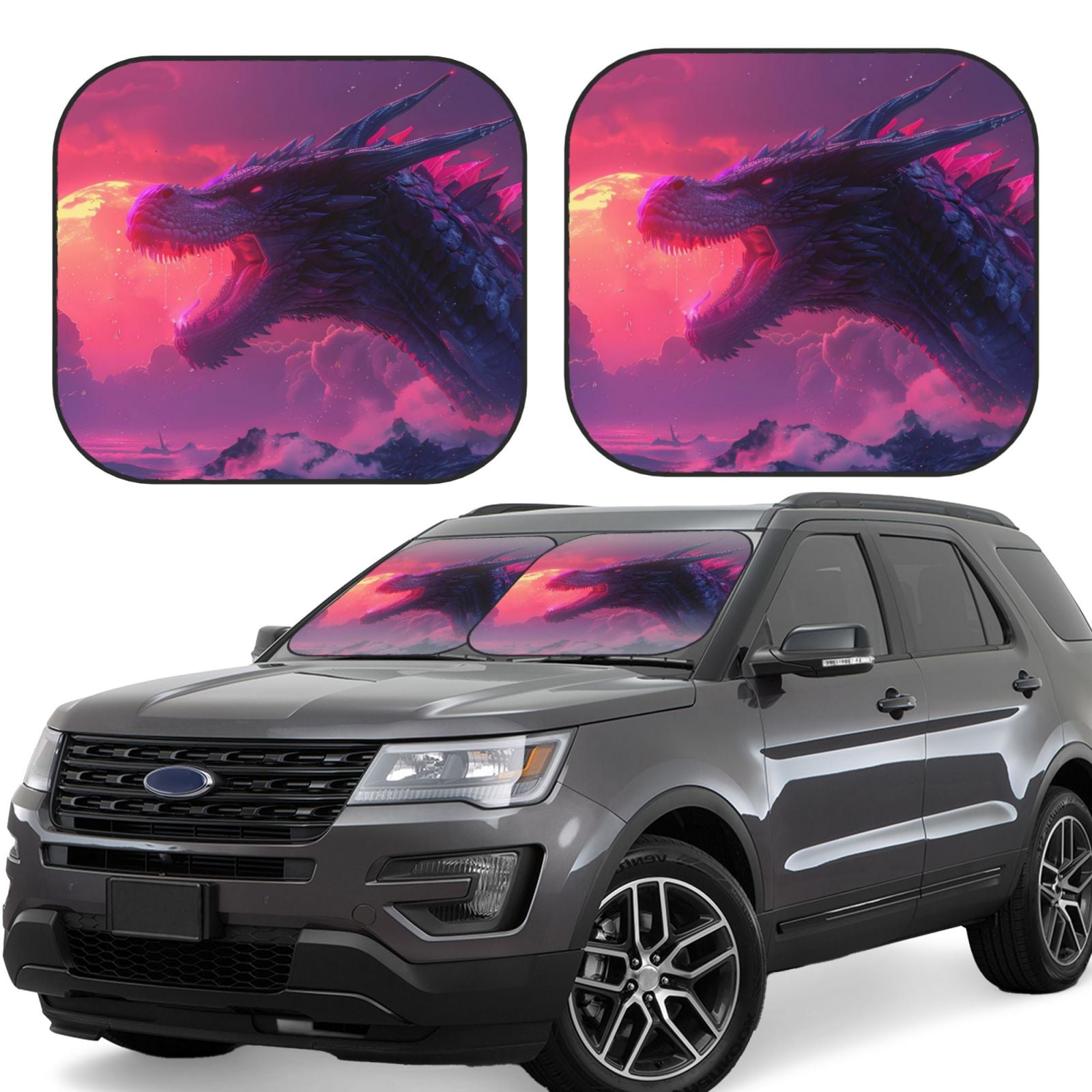 Fotbe Mystical Dragon Under Moon 2Piece Car Windshield Sun Shade Sun