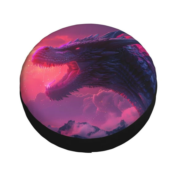 Fotbe Mystical Dragon Under Moon Spare Tire Cover Thickening Universal Fit for Jeep, Trailer, RV, SUV, Truck, Tough Tire Wheel Soft Cover-14 inch