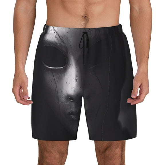 Fotbe Mystical Masked Figure Monochrome Men’s Swim Trunks Quick Dry Swim Shorts Board Shorts with Mesh Lining-Small