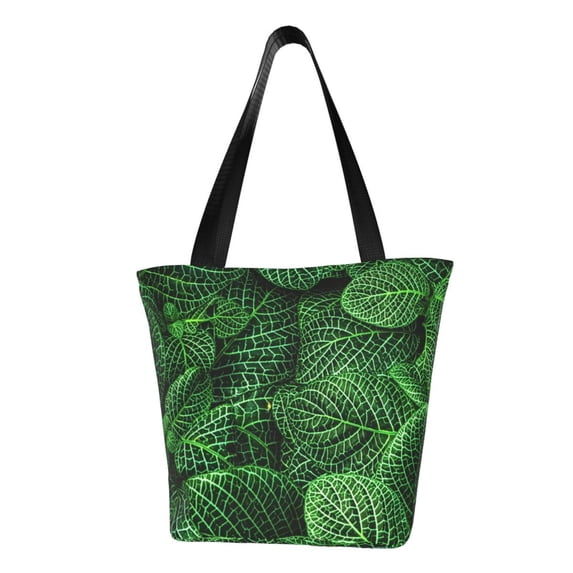 Fotbe Natural Green Leaves Pattern Beach Tote,Shoulder Handbag,Spacious Tote Bag,Lightweight Travel Bag,Versatile Shopping Bag