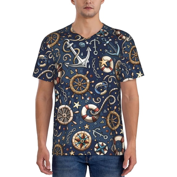 Fotbe Nautical Baseball Jersey Shirt for Men and Women, Casual Short Sleeves Button Down T-Shirt-XX-Large