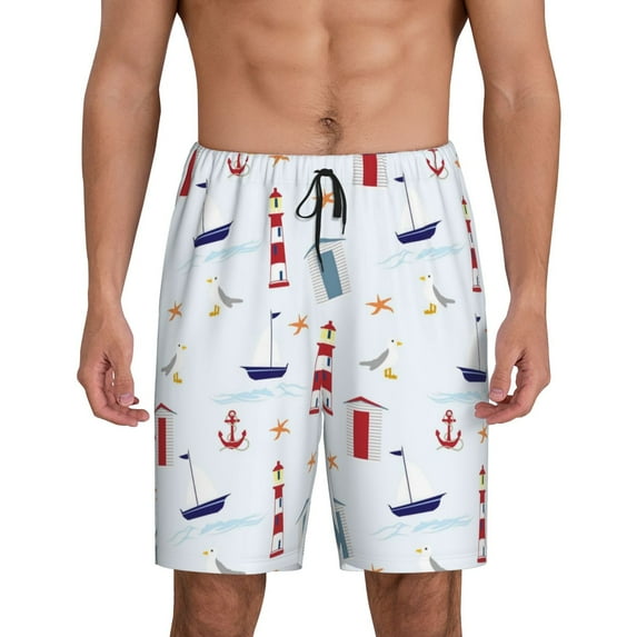 Fotbe Nautical Lighthouse Sailboat Pajama Shorts for Men, Men's Pajama Bottoms, Sleepwear,Short Pajama Pants-3X-Large