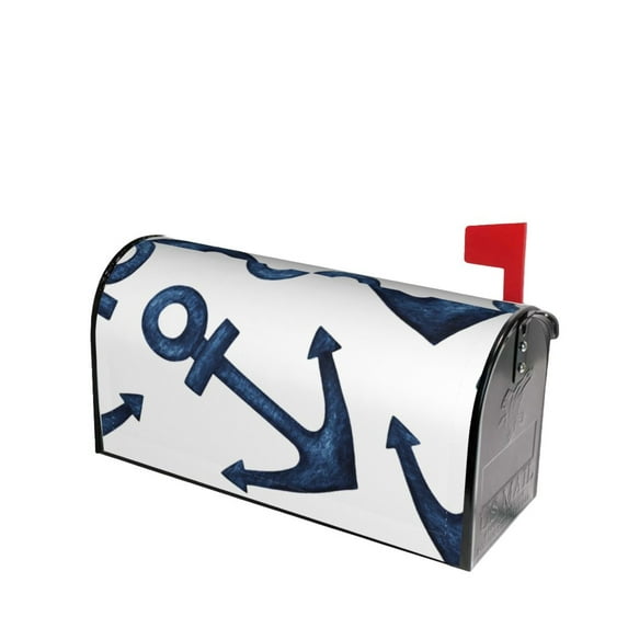 Fotbe Navy Blue Anchor Mailbox Covers Post Letter Box Cover Garden Decor Standard Size-25.5x21 in