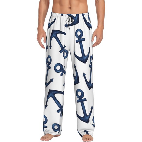 Fotbe Navy Blue Anchor Men's Pajama Pants,Sleepwear Pants,Pj Bottoms Drawstring And Pockets-X-Large
