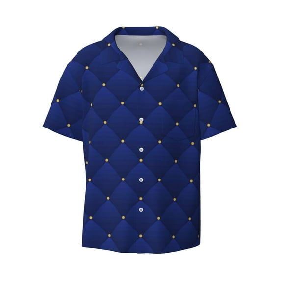 Fotbe Navy Blue print Short Sleeve Button Down Shirts for Men Casual Summer Beach Wrinkle Free Shirt-XX-Large