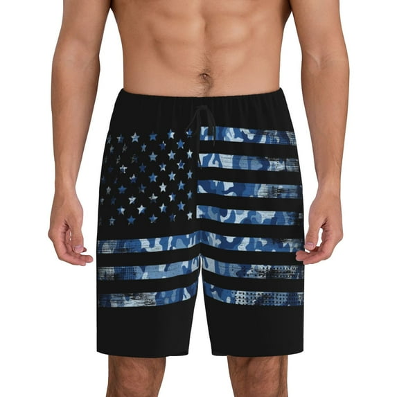Fotbe Navy Camouflage American Flag Pajama Shorts for Men, Men's Pajama Bottoms, Sleepwear,Short Pajama Pants-Medium