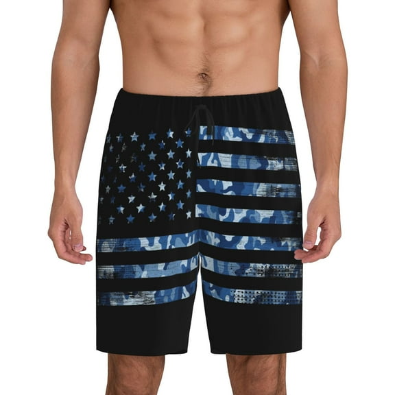 Fotbe Navy Camouflage American Flag Pajama Shorts for Men, Men's Pajama Bottoms, Sleepwear,Short Pajama Pants-Small