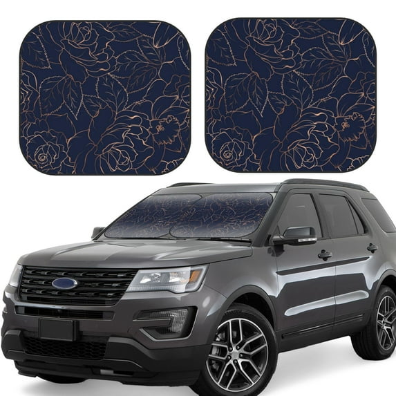 Fotbe Navy Dark Blue 2-Piece Car Windshield Sun Shade | Sun Blocker for Car Windshield | Foldable Automotive Interior Accessories for Sun Protection-Medium