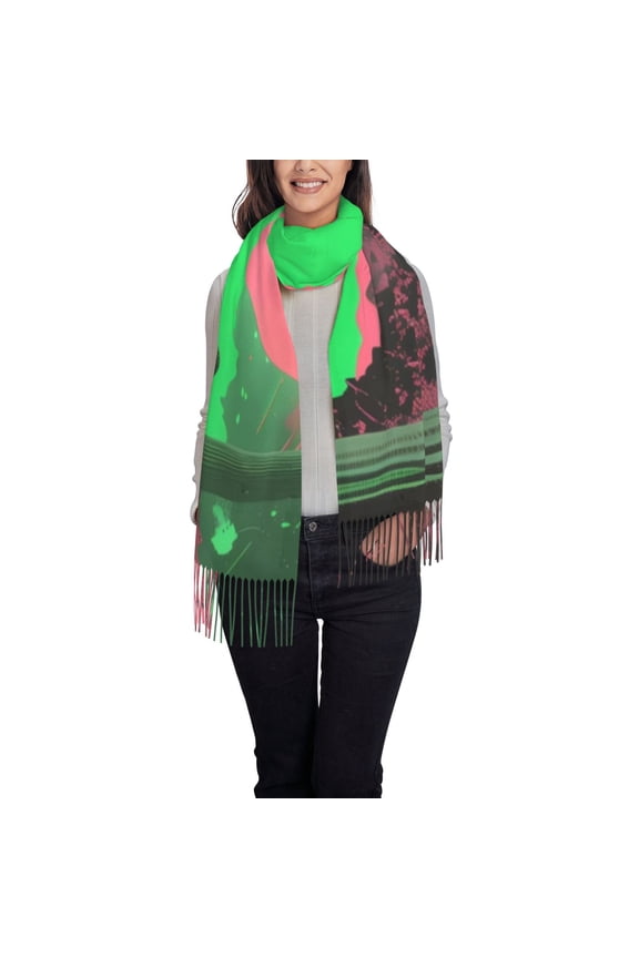 Neon Desert Moon Print Womens Fall Winter Scarf Tassel Soft Warm Blanket Scarves Womens Shawl Wraps