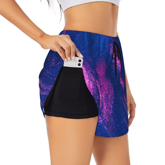 Fotbe Neon Gradient Blue Womens High Waist Running Shorts Athletic Workout Quick Dry Shorts for Women with Pockets Gym Yoga Summer Shorts-Small