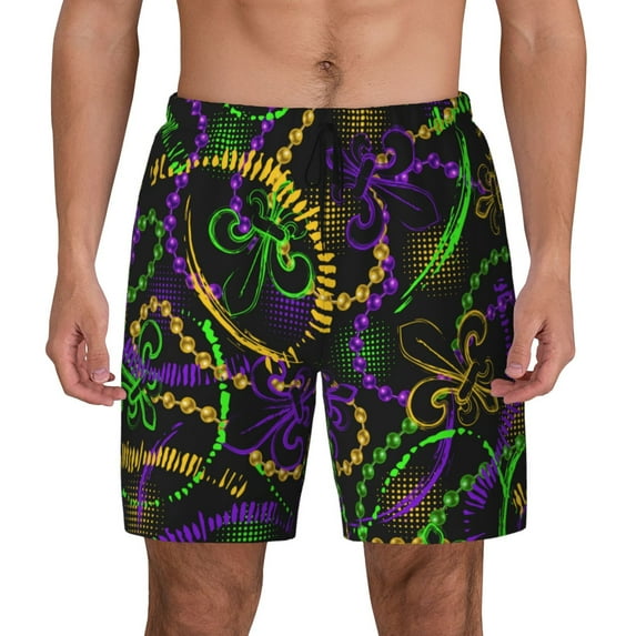 Fotbe Neon Mardi Gras Men’s Swim Trunks Quick Dry Swim Shorts Board Shorts with Mesh Lining-Large