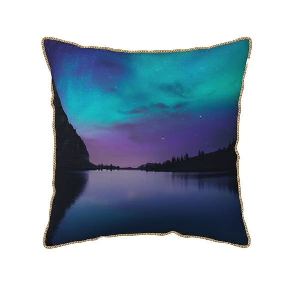 Fotbe Night At Lake Aurora Pattern Velvet Decorative Throw Pillow Covers with Elegant Piping, Soft Plush Cushion Cover for Sofa, Bed, Car, Office-18"x18"