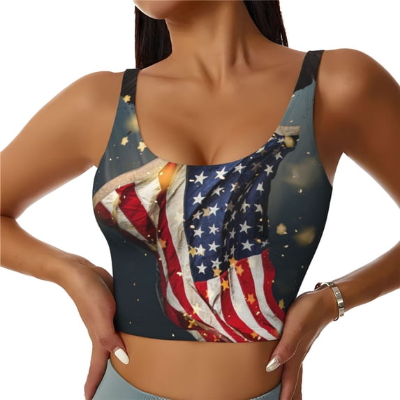 Fotbe North American Bald Eagle1 Pattern Womens' Sports Bra Longline Wirefree Padded with Medium Support Sports Moisture-Wicking Workou Vest,Tank Top-Large
