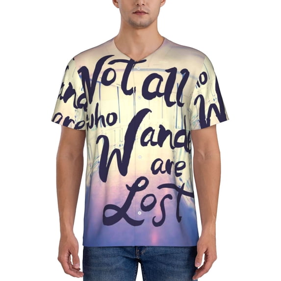 Fotbe Not All Those Who Wander Are Lost Baseball Jersey Shirt for Men and Women, Casual Short Sleeves Button Down T-Shirt-4X-Large