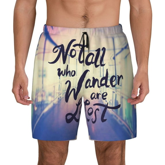 Fotbe Not All Those Who Wander Are Lost Men’s Swim Trunks Quick Dry Swim Shorts Board Shorts with Mesh Lining-X-Large