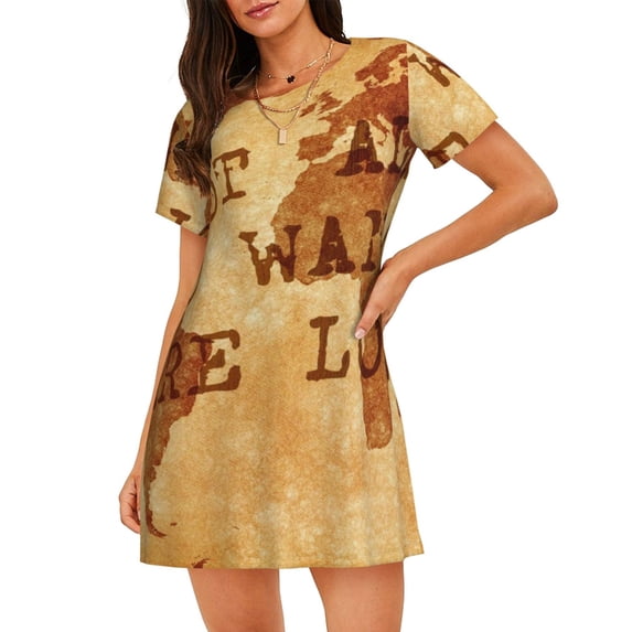 Fotbe Not All Those Who Wander Are Lost2 Pattern Women's Cotton Nightgown Sleepwear Short Sleeves Shirt Casual Print Sleepdress