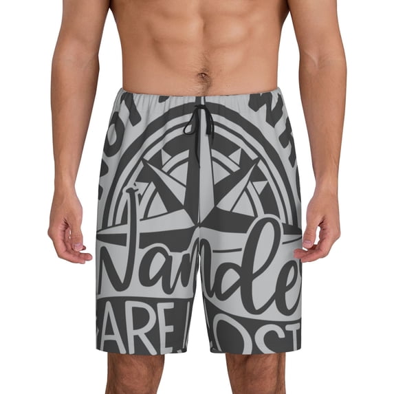 Fotbe Not All Who Wander Are Lost2 Pajama Shorts for Men, Men's Pajama Bottoms, Sleepwear,Short Pajama Pants-Medium