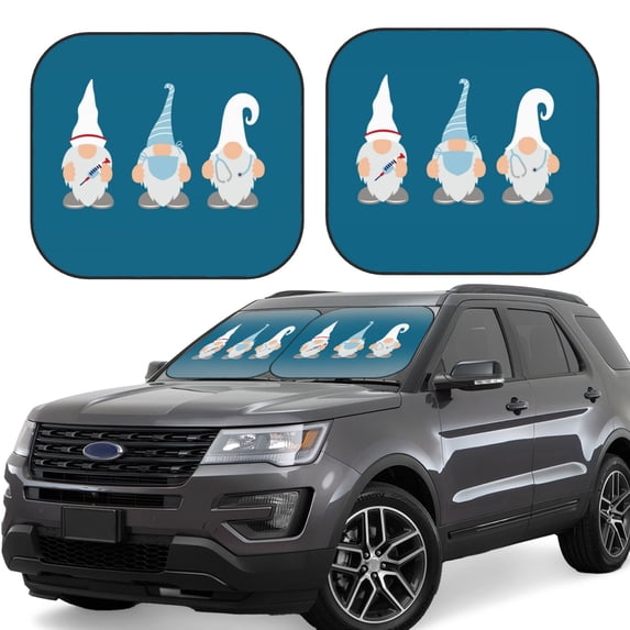 Fotbe Nurse Doctor Gnomes 2-Piece Car Windshield Sun Shade | Sun Blocker for Car Windshield | Foldable Automotive Interior Accessories for Sun Protection-Small
