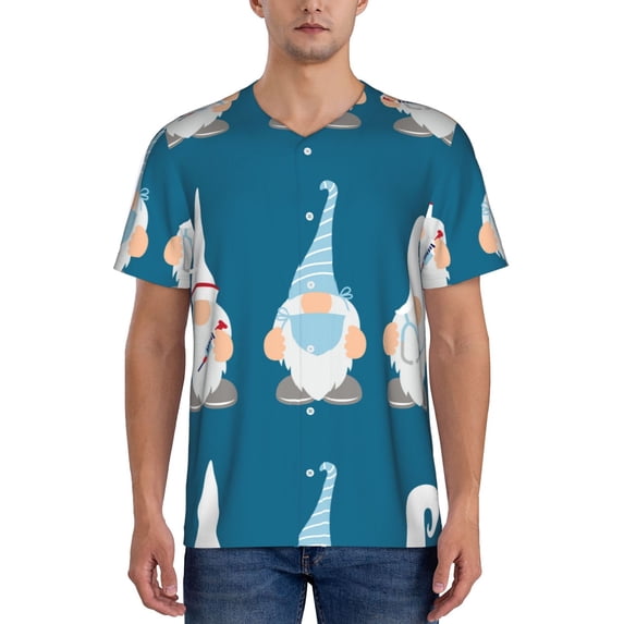 Fotbe Nurse Doctor Gnomes Baseball Jersey Shirt for Men and Women, Casual Short Sleeves Button Down T-Shirt-Large