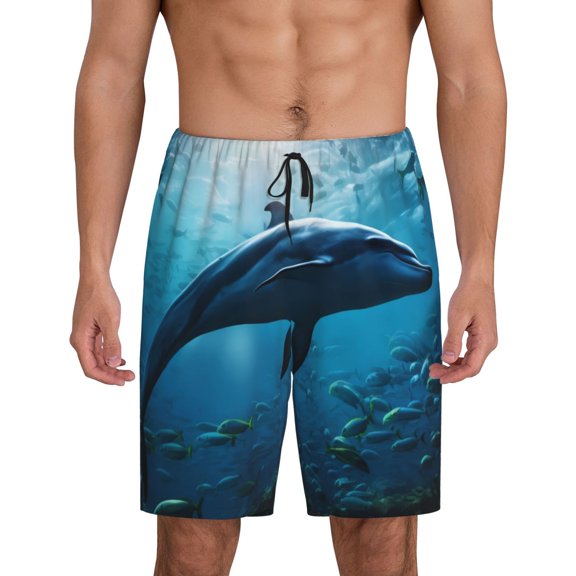 Fotbe Ocean Dolphin Fish School Pajama Shorts for Men, Men's Pajama Bottoms, Sleepwear,Short Pajama Pants-Small