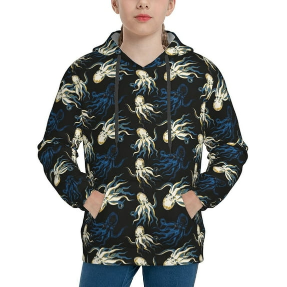 Fotbe Octopus 1 Pattern Youth Pullover Hooded Sweatshirt, Boys Hoodie, Kangaroo Pocket Hoodie for Kids Girls -Medium