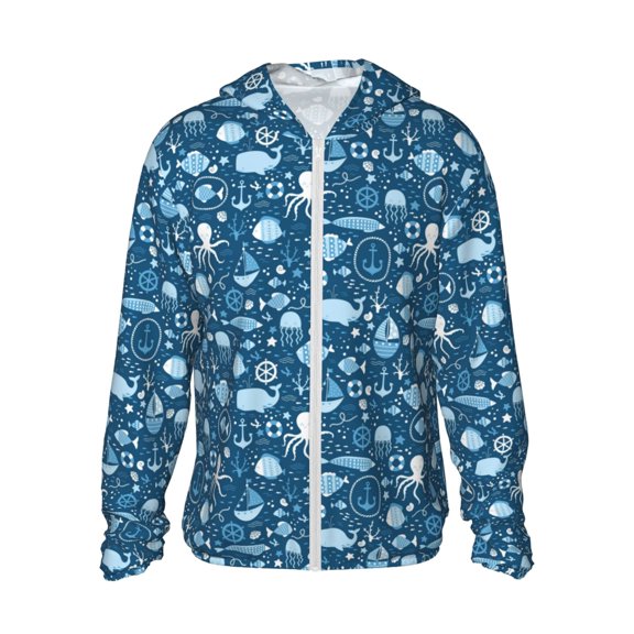 Fotbe Octopus And Whale Men's Women's UPF 50  Sun Protection Jacket Hooded Cooling Shirt with Pockets Hiking Outdoor Performance-Small