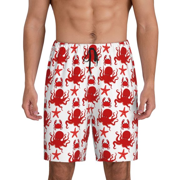 Fotbe Octopus Pajama Shorts for Men, Men's Pajama Bottoms, Sleepwear,Short Pajama Pants-Large