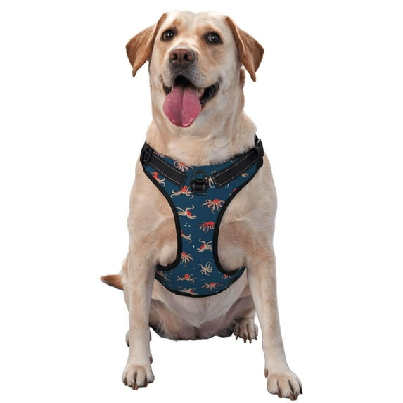 Fotbe Octopus Sea Life Pattern Dog Harness, No-Pull Pet Harness with 2 Leash Clips, Adjustable Soft Padded Dog Vest with Easy Control Handle for Large Dogs-Medium